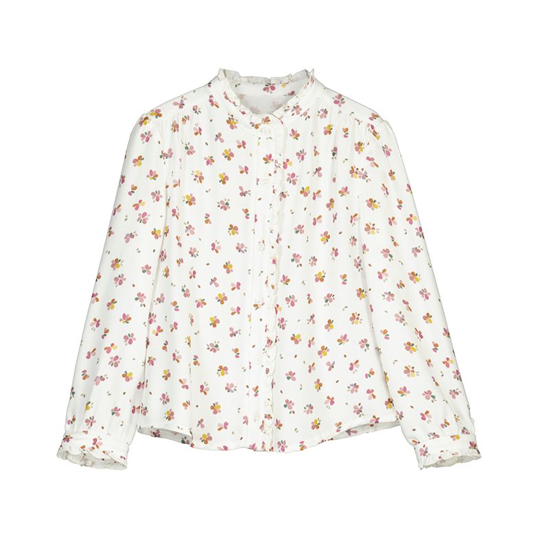 Bluse med rysjer blomster